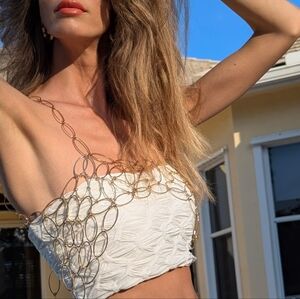 Gold Tone Body Chain Large Link Gold Bra Shape Adjustable